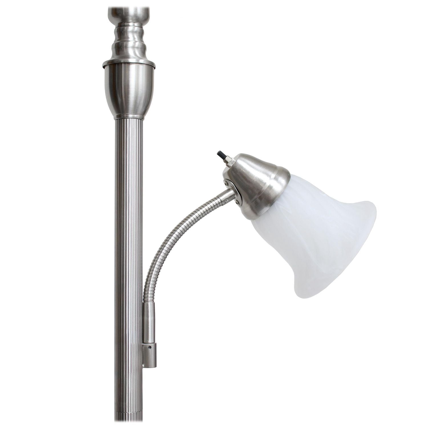 Lampe de sol mère-fille aux motifs élégants 2 Light avec verre marbré blanc, nickel brossé