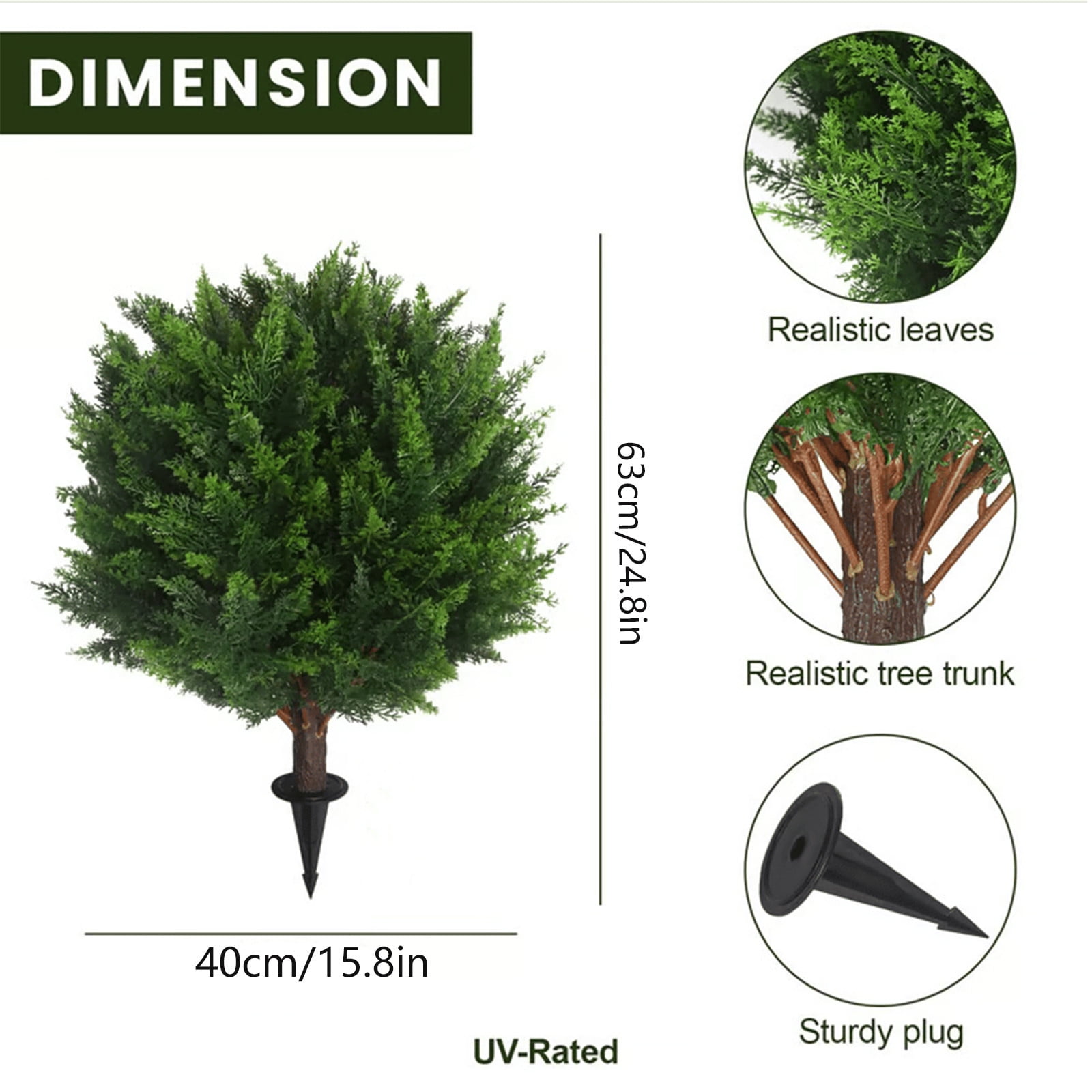 24.8" Artificial Cedar Topiary Ball Trees with Ground Spike, Set of 2 Faux Cypress Plants UV Resistant Artificial Pine Shrubs Fake Bushes for Outdoor Indoor Front Porch Garden