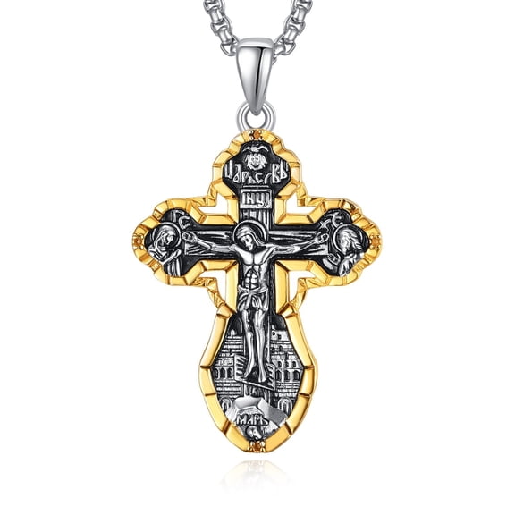 14K Gold Plated Cross Pendant Necklace for Men Women Gold Crucifix Necklace for Men