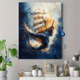 thumbnail image 4 of Qisvanset 12x16 Inch Whale Pirate Ship Canvas Wall Art, Nautical Watercolor Art Ready To Hang Nursery Wall Decor, 4 of 8