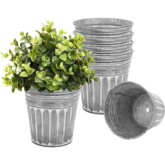 6 Inch Silver Metal Rustic Flower Pots - 6Pcs Galvanized Planters with Drainage Hole and Rubber Plug, Rustproof Metal Bucket Plant Pots Farmhouse Vintage Style for Decor
