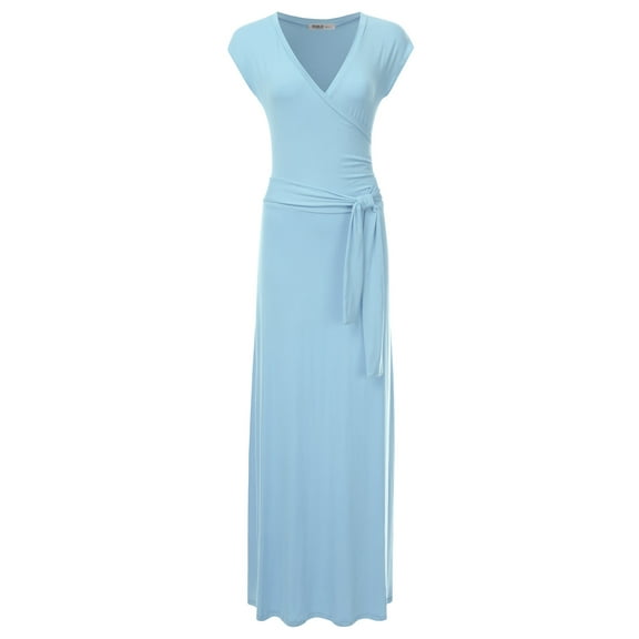 NINEXIS Women's V-Neck Short Sleeve Maxi Wrap Dress