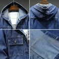 thumbnail image 5 of VNKIDY Men's Coat Autumn Winter Solid Color Denim Hooded Jacket With Button Front Long Sleeve Casual Timeless Style Layered Coat For Casual Daily Activities Stylish Outerwear, 5 of 5