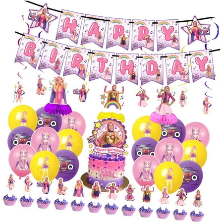 SKYSONIC Luli Pampin Party Decorations, Musical Birthday Banner Honeycomb Centerpieces Hanging Swirls Cupcake Cake Toppers Party Balloons for Fans Birthday Shower Party Supplies