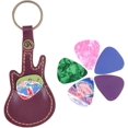 thumbnail image 1 of Estuche de cuero para púas de guitarra, llavero, soporte para púas, estuche para púas, bolsa con 5 púas de regalo (estuche para púas de guitarra, color café), 1 of 5