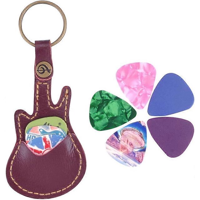 Estuche de cuero para púas de guitarra, llavero, soporte para púas, estuche para púas, bolsa con 5 púas de regalo (estuche para púas de guitarra, color café)