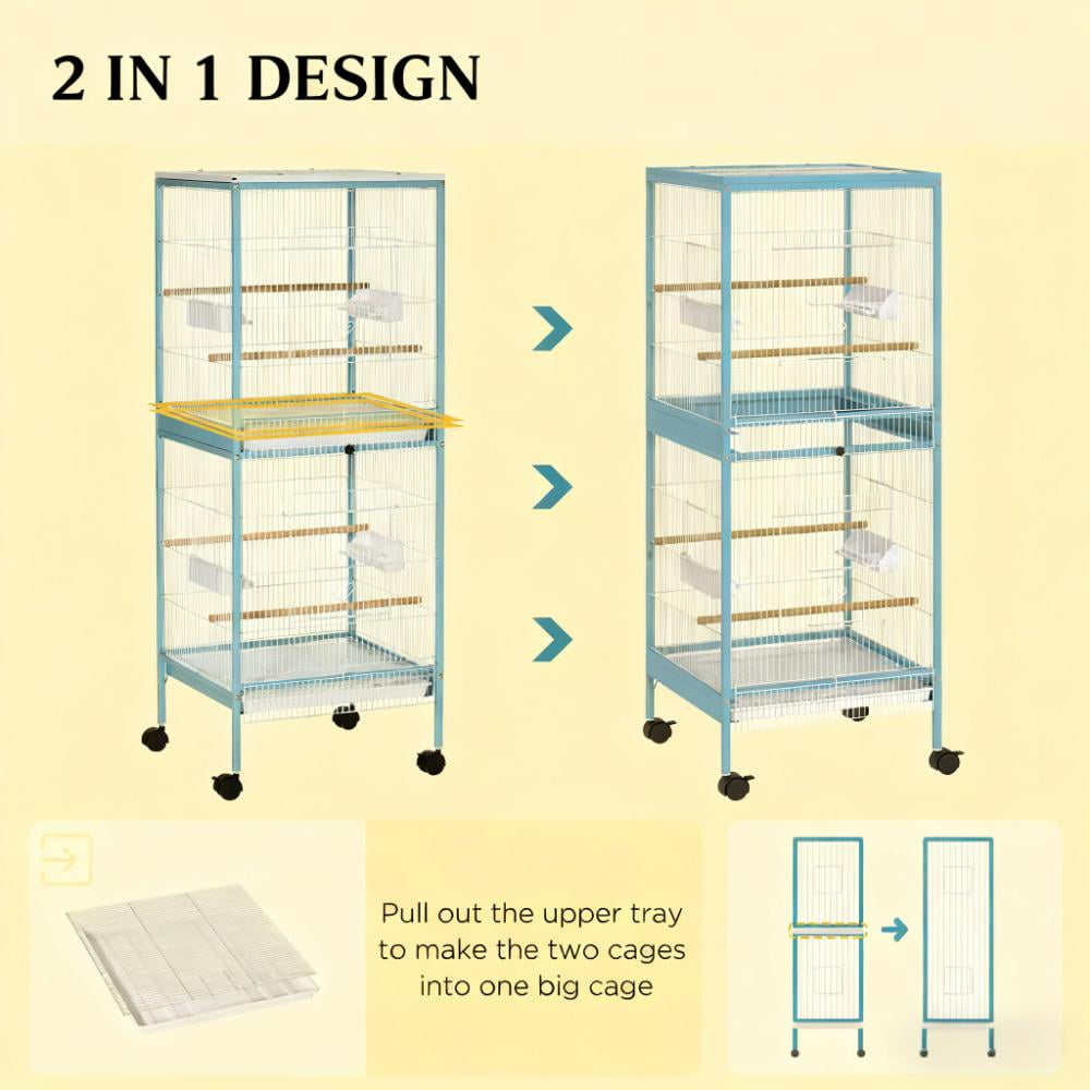 Large Space Bird Cage,Aviary House with Wheels,Four Doors,Easy to Clean Bird Habitat