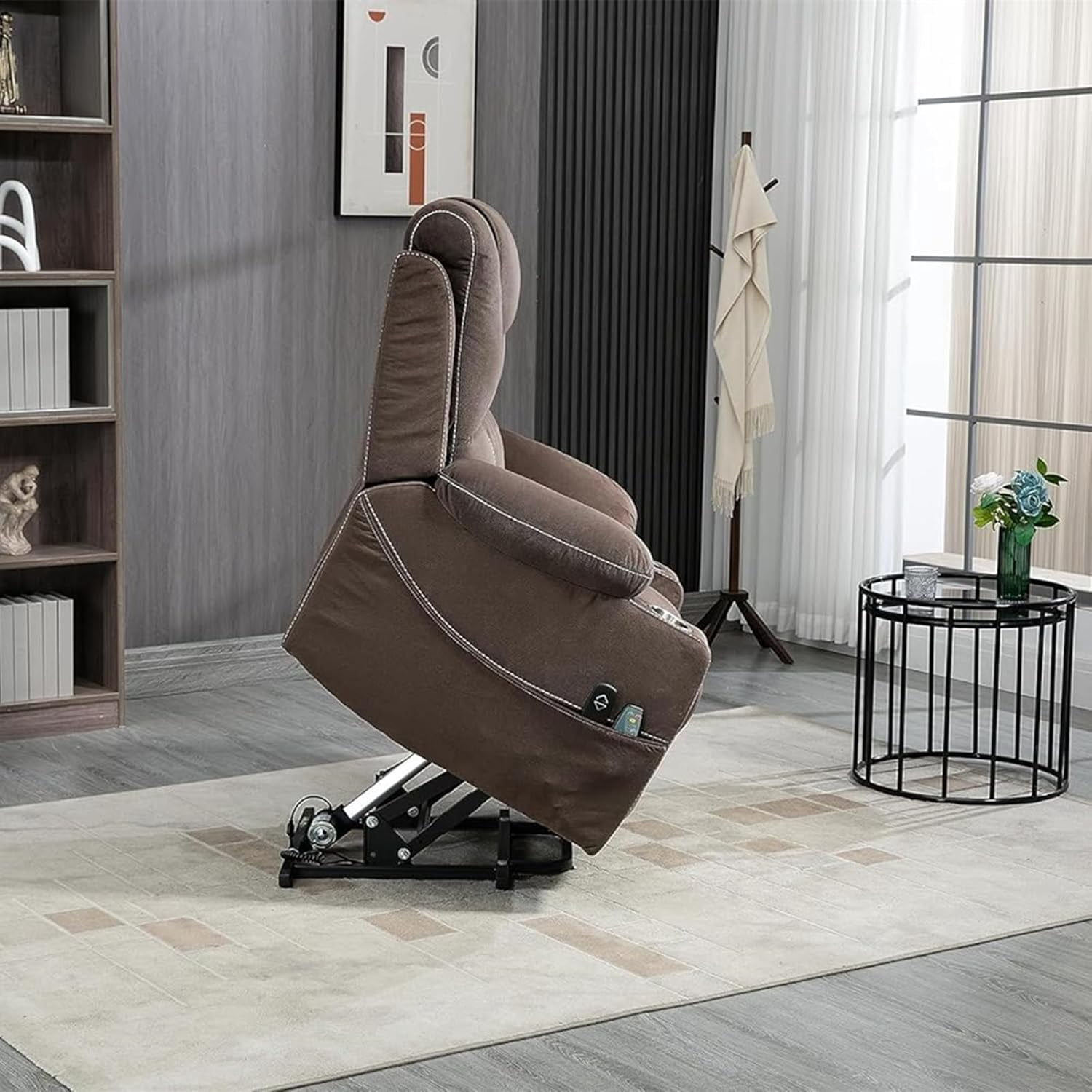 Recliner Lift Chairs for Elderly, HSUNNS 180 Degrees Lay Flat Recliner Chair with Heat and Massage and Cup Holder for Adults 400 lb Capacity (Velvet Brown)