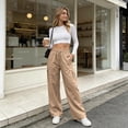 thumbnail image 4 of Women's Wide Leg Pants - Lightweight Pleated Casual Long Trousers - Loose Elastic Waist Drawstring Outdoor Running Pants with Pockets, 4 of 9