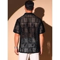 thumbnail image 3 of DARING DIVA Men's Hollow Lace Button Down Short Sleeve See Through Mesh Shirts M Black, 3 of 6