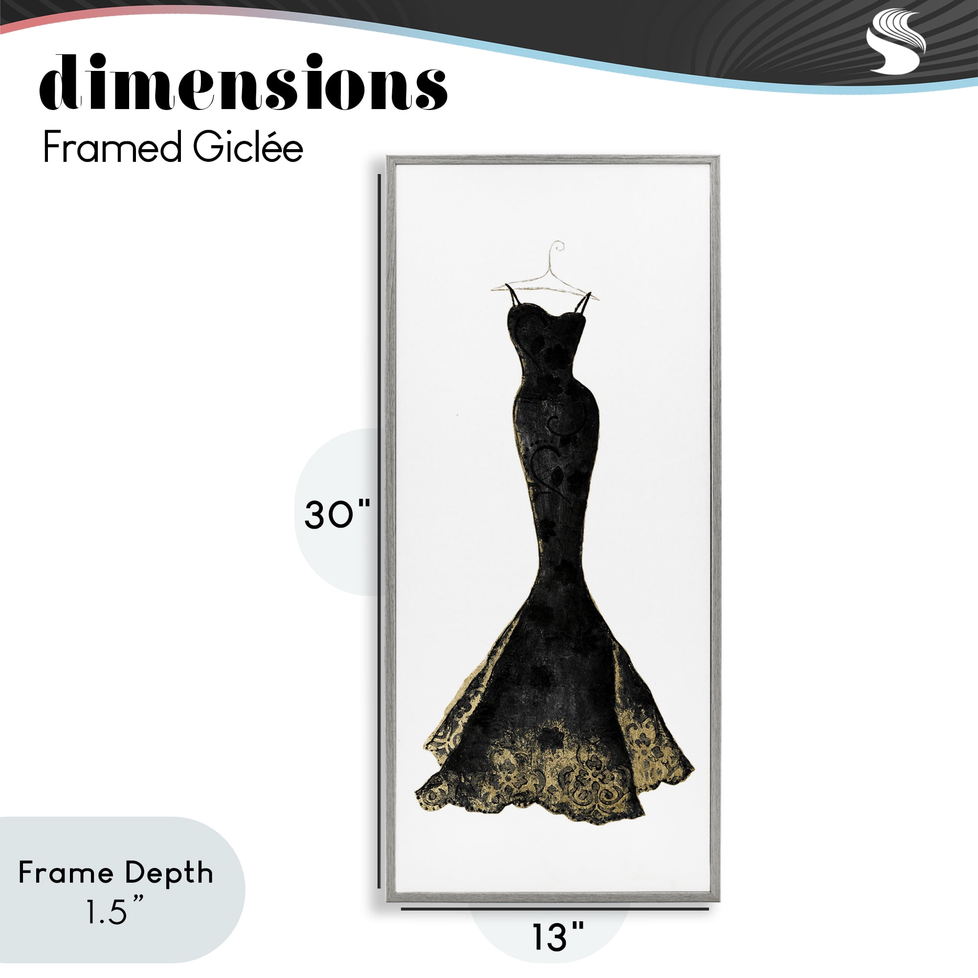 Stupell Industries Gilded Black Evening Gown Gray Framed Giclee Art, design by Janet Tava