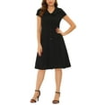 thumbnail image 2 of INSPIRE CHIC Women's Cap Sleeve Cotton Button Down Midi Dress M Black, 2 of 6