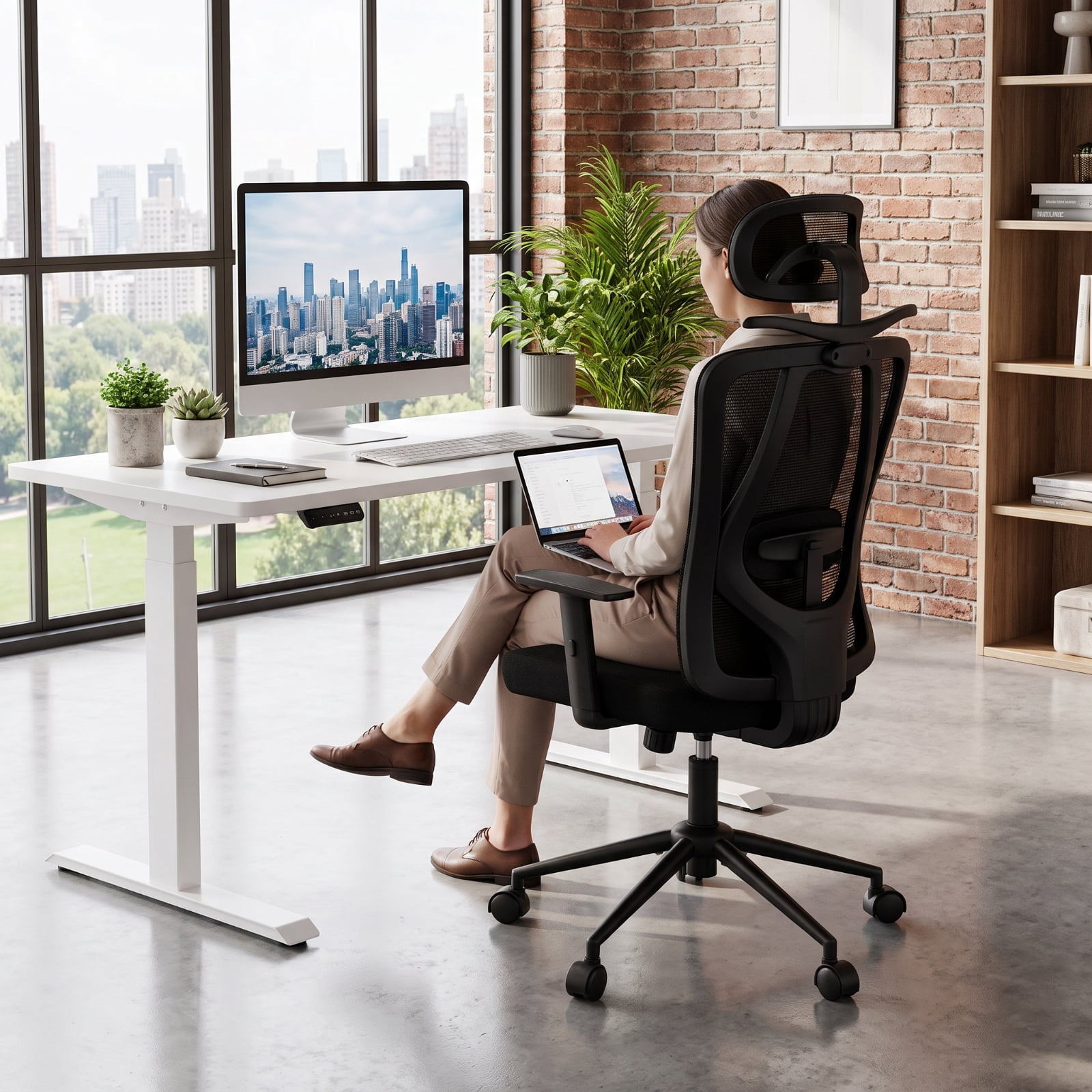 Furnibear Ergonomic Office Chair High Back Breathable Mesh Computer Chair with Adjustable 3D Headrest Lumbar Support and Recline, Black
