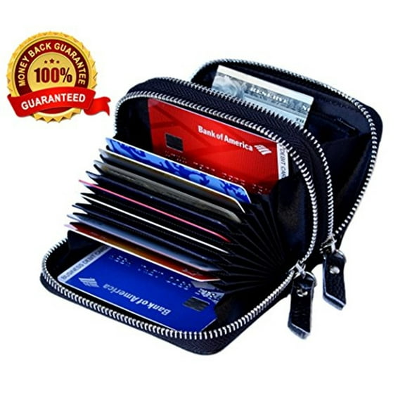 Walltes For Women,Genuine Leather Walltes, Women's Genuine Leather RFID Secure Spacious Cute Double-Zipper Card Wallet Small Purse with ID Window