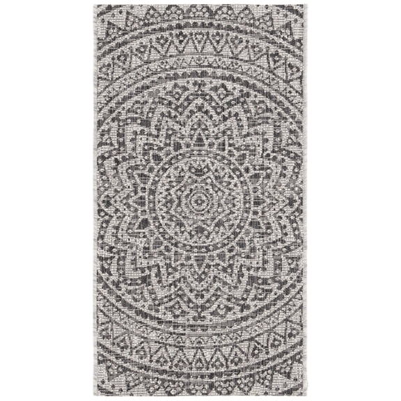 SAFAVIEH Courtyard Josiah Floral Medallion Indoor/Outdoor Area Rug, 2' x 3'7", Light Grey/Black