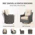 thumbnail image 3 of 5 Piece Patio Furniture Set, Outdoor Conversation Set with 3-Seat Sofa, 2 Swivel Glider Chairs & 2 Ottomans, PE Wicker Patio Set with 6 Inch Olefin Cushions for Porch, Deck, Backyard, Grey/Beige, 3 of 9