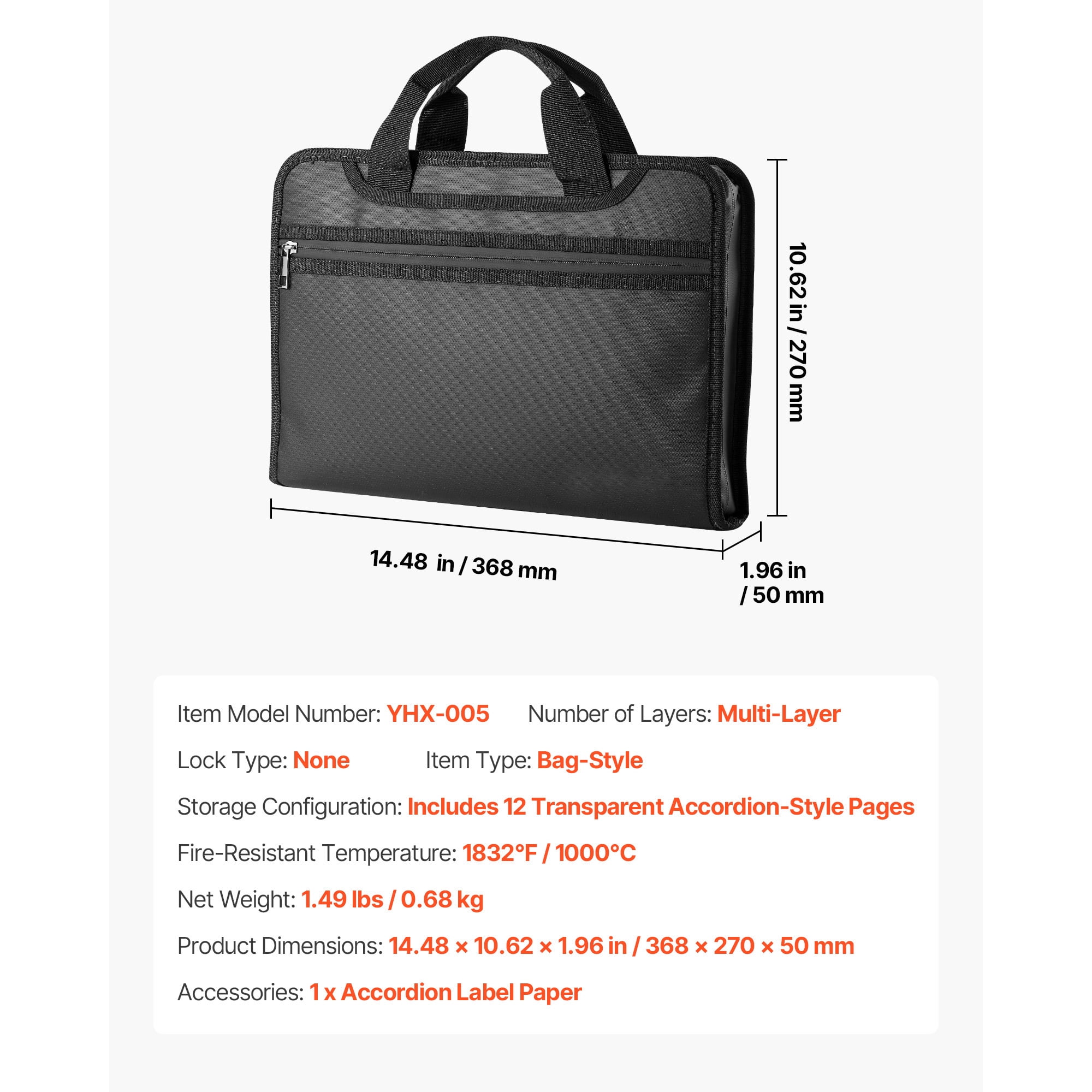 KFFKFF Fireproof Document Bag, 1832 ℉ Heat-Resistant and Waterproof Storage Organizer, Portable Multi-Layer File Holder for Home, Office, Travel, Passports, and Important Documents