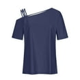 thumbnail image 4 of Fesfesfes Women's Summer Blouses Fashion Off-Shoulder Short Sleeve T-Shirts Solid Color Casual Tees for Parties Beach Tops(Navy#1,XL), 4 of 6