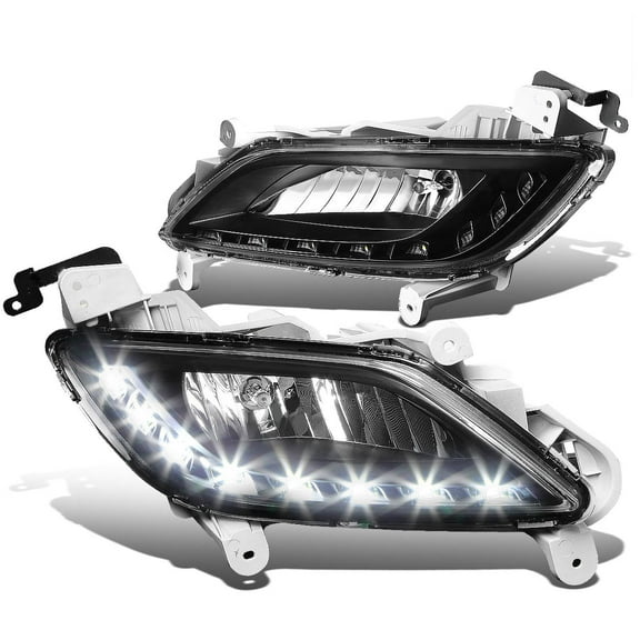 DNA Motoring FL-HV12-LED-BK For 2012 to 2016 Veloster LED DRL Srtip Front Bumper Driving Fog Light Black Housing 13 14 15