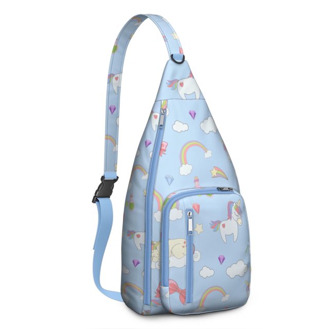 Cute Mythical Horse Sling Backpack - Unicorn Rainbow Print Shoulder Bag (Easy Access Pockets, Comfortable & Waterproof)