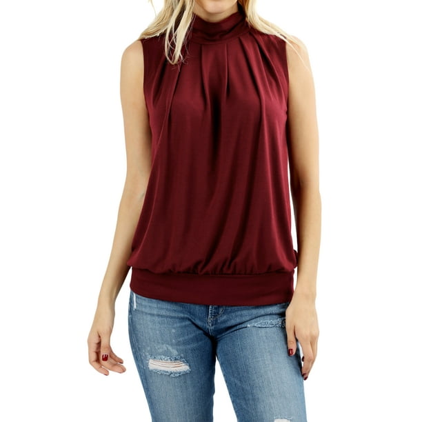 TheLovely Women Sleeveless MockTurtleNeck Pleated Top with Waistband