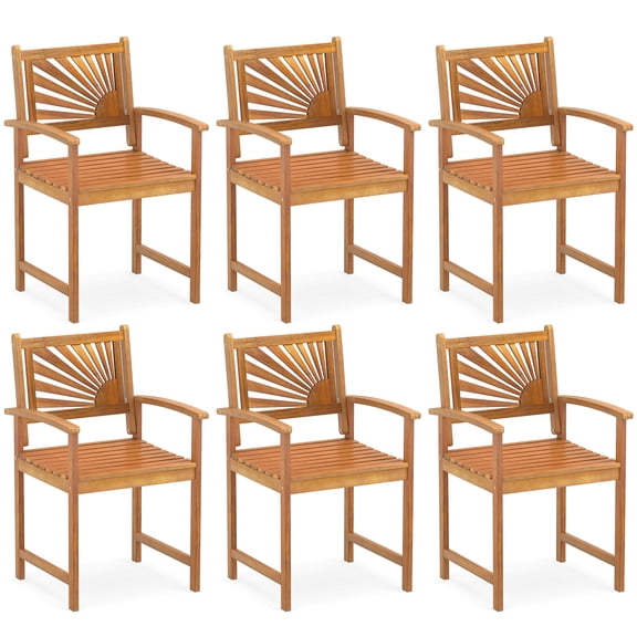 Gymax 6PCS Outdoor Acacia Wood Dining Chairs Patio Dining Chairs w/Backrests Armrests