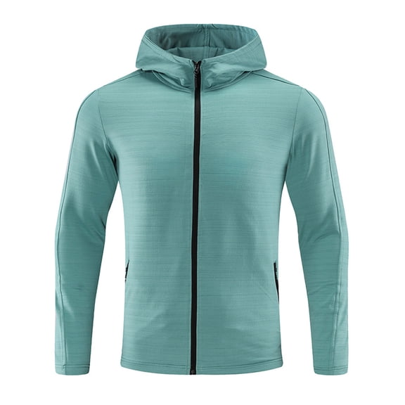 USNSM Men's Solid Color Long Sleeved Hooded Zipper Jacket Fleece Lining Elastic Soft Quick Dry Sports Top Jacket Green M