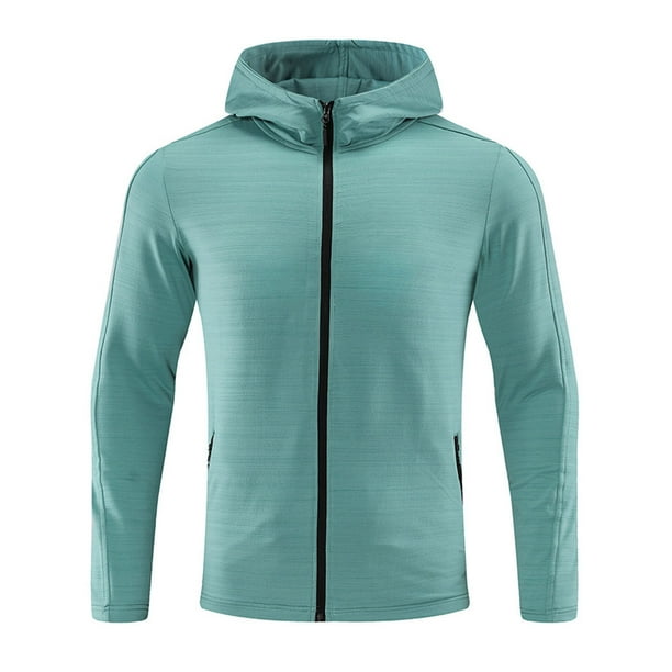 pstuiky manga larga para hombre, Chaqueta deportiva de manga larga con capucha y cremallera para hombre, color liso, con forro polar elástico camisetas de hombre m
