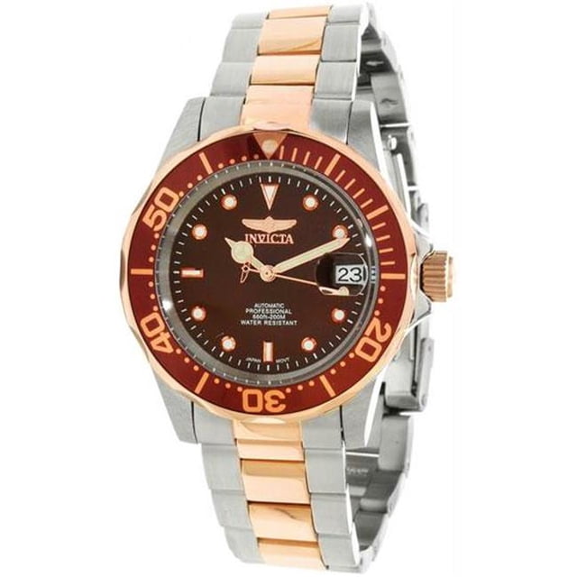 Invicta 11241 Mens Two Tone Rose Gold Stainless Steel Pro Diver Automatic Brown Dial Watch
