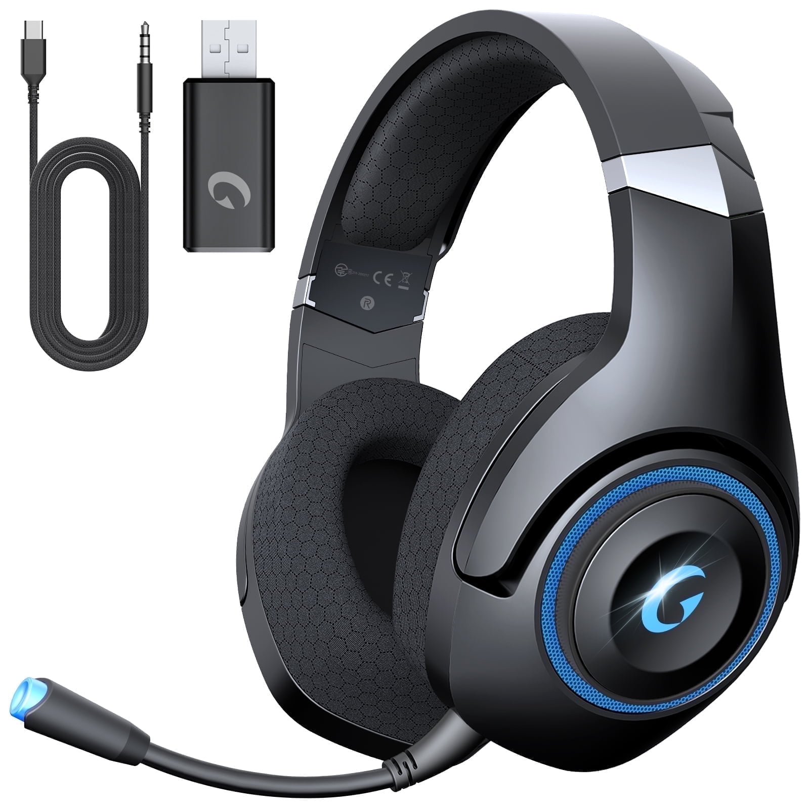 Froura Wireless Gaming Headsets for PS5 PC Switch PC with Bluetooth 5.2, 2.4 GHz USB Gaming Headphones with Detachable Microphone, 40H Battery Life, 3.5mm Wired for Xbox Series,Black