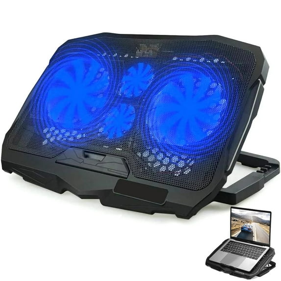 Laptop Cooling Pad, Laptop Cooler with 4 Quiet Fans, Ultra Slim, 4 Adjustable Height, Dual USB Ports, Suitable for 12"-16.3" Laptops, Black