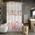 thumbnail image 5 of Pastoral Flower No Hooks Shower Curtain with Snap-in Liner Pink Flower Watercolor Leaf Wooden Board Shower Curtains for Bathroom, Waterproof, Easy Install, Washable 36"x72", 5 of 9
