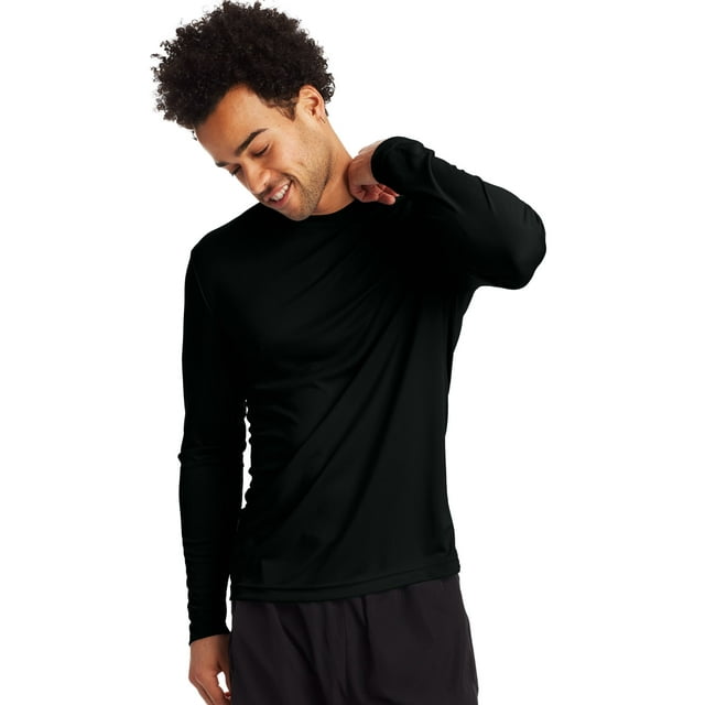 Hanes T-Shirt Sport FreshIQ Cool DRI Manches Longues pour Hommes Lot de 2, 3TG, Noir