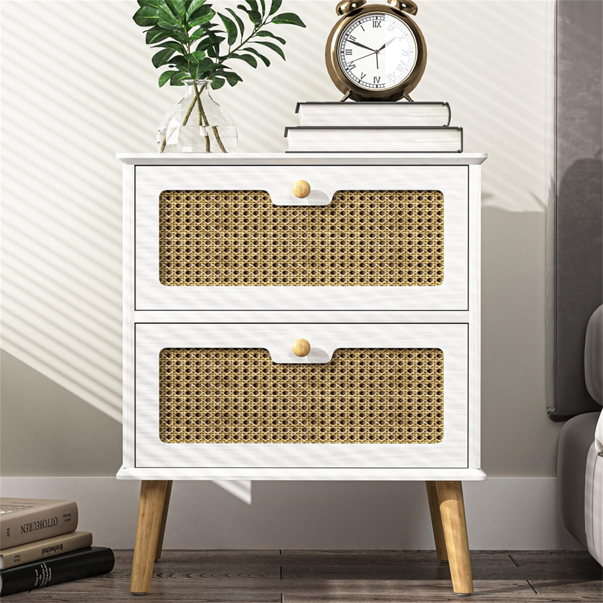 Yardi Yard Rattan Chests of Drawers with Storage for Bedroom, Modern Nightstand Dresser, White Yardi Yard Rattan Chests of Drawers with Storage for Bedroom, Modern Nightstand Dresser, White