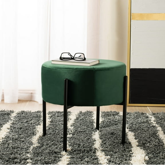SAFAVIEH Lisbon Round Ottoman Malachite Green / Black
