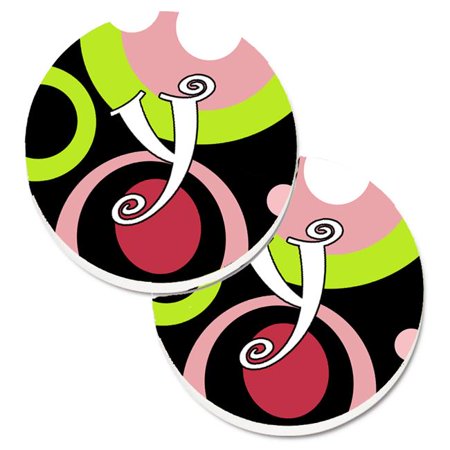 

Letter Y Monogram Retro in Black Set of 2 Cup Holder Car Coaster