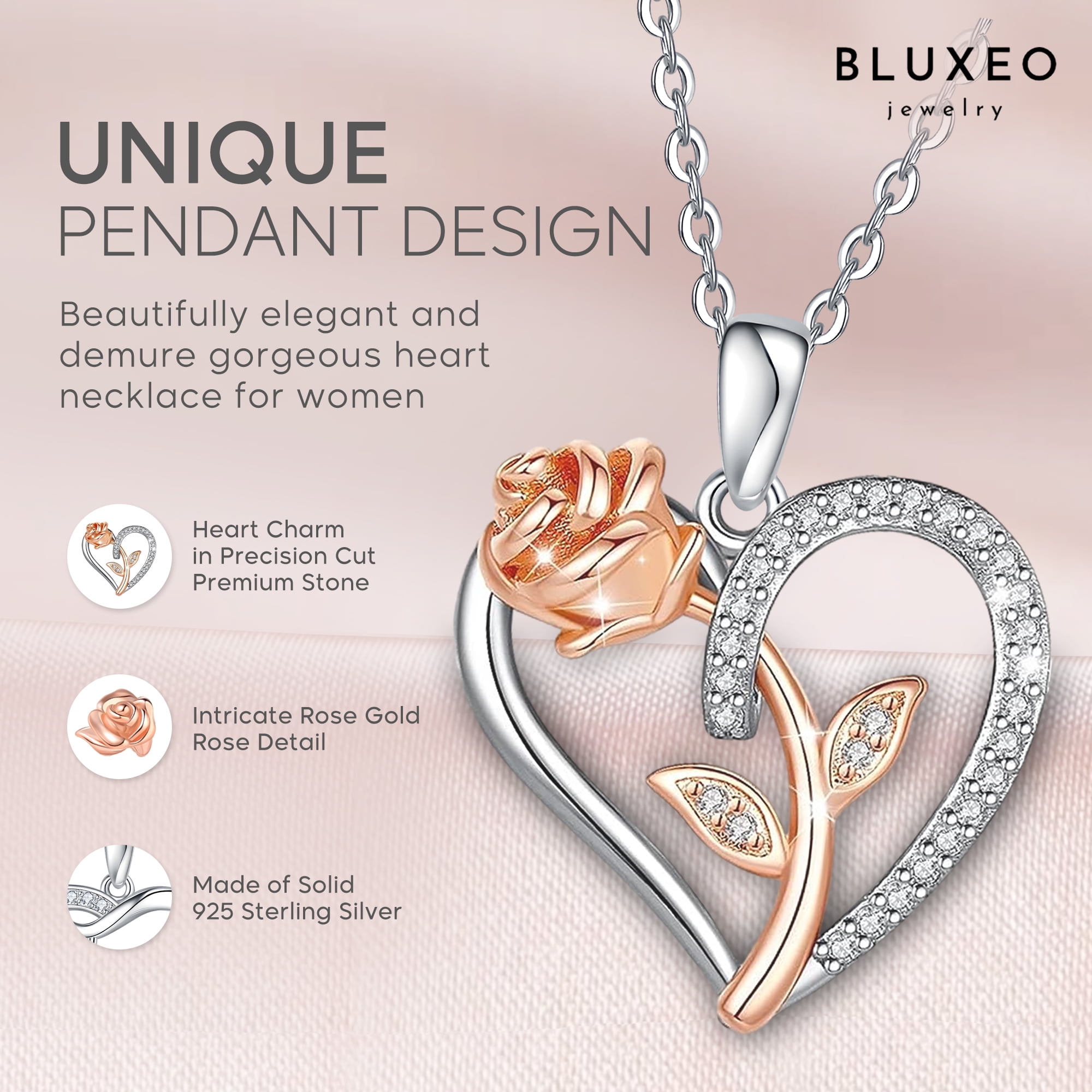 To My Wife Necklace from Husband with Message Card Romantic Gifts for Wife S925 Sterling Silver Necklace for Women, Wife Jewelry Rose Gold, Wife Birthday Anniversary Valentines Mothers Day Gifts