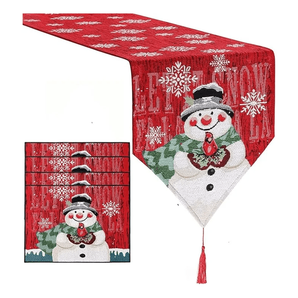 Navideñas Camino De Mesa + 4 Manteles Individuales Adorno Xtellar rojo