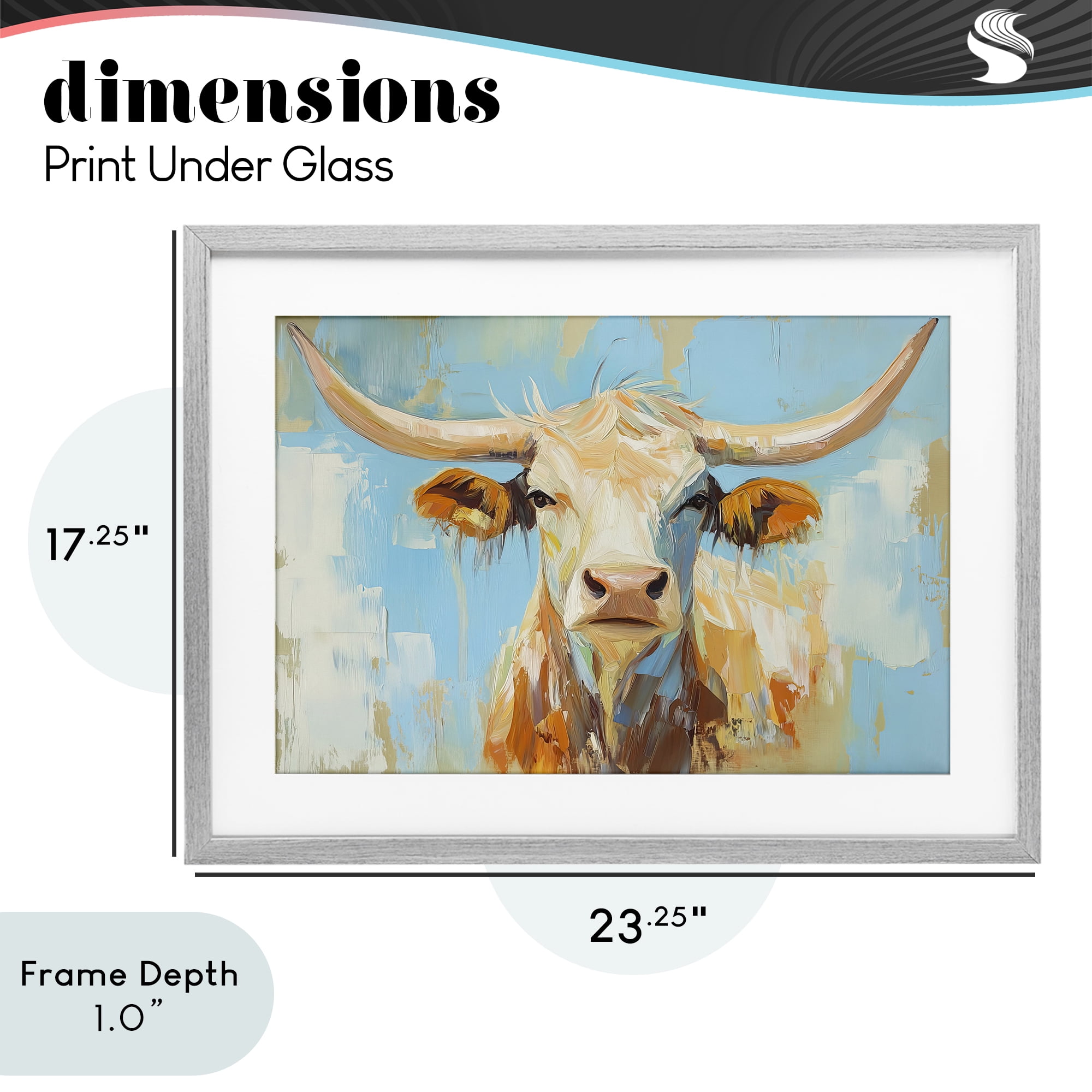 Stupell Industries Abstract Texas Longhorn Gray Framed Print Under Glass, design by Tina LeCour