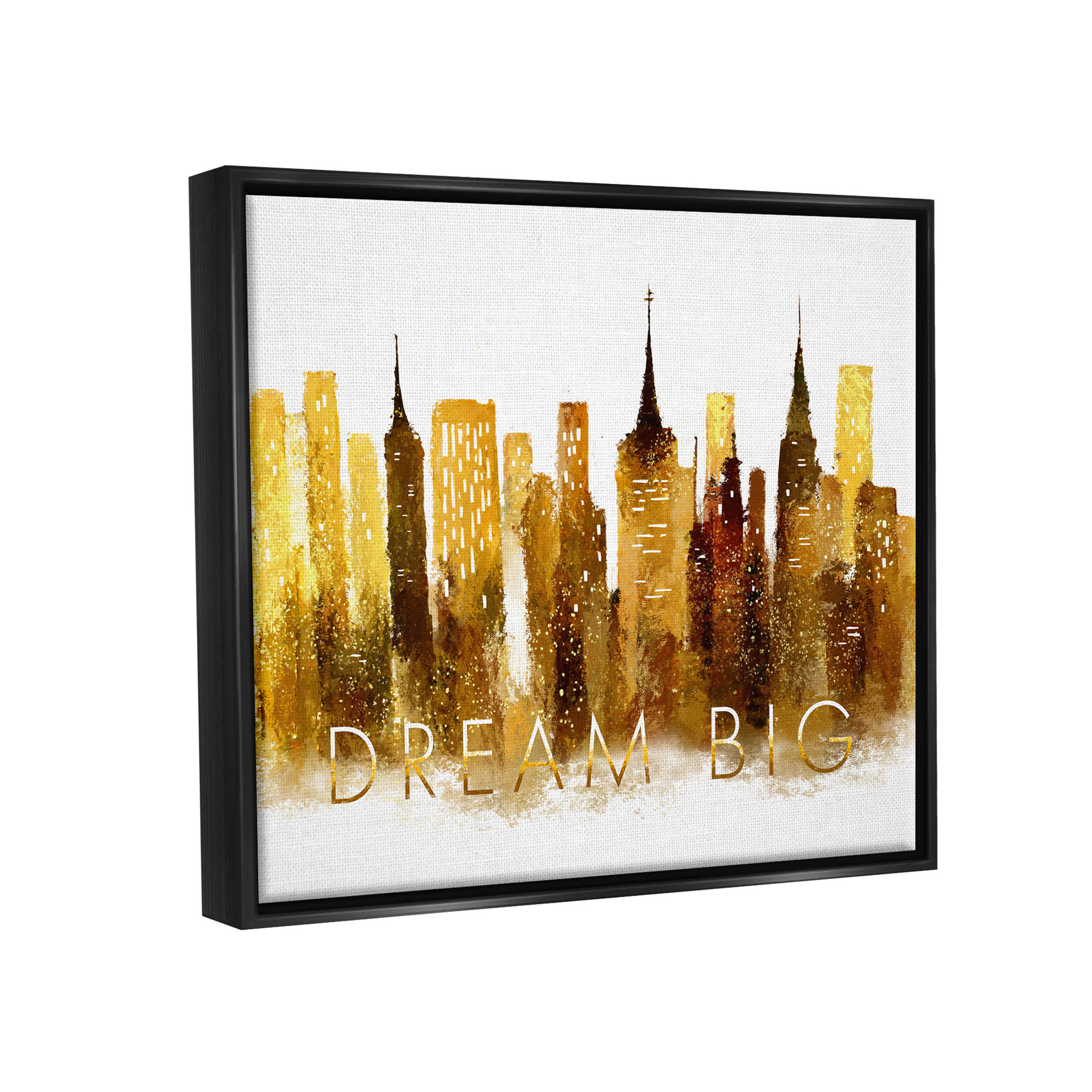 Stupell Industries Dream Big Glam City Skyline Graphic Art Jet Black Floating Framed Canvas Print Wall Art, Design by Ziwei Li
