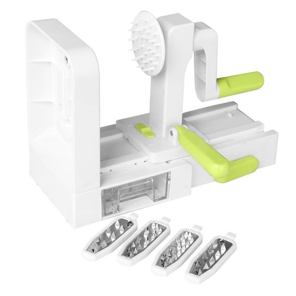 Spiraliseur Spiraliseur Trancheur Fabricant de Zoodles Fabricant de Nouilles de Courgette Spiraliseur de Légumes Trancheur en Spirale Fabricant de Spaghetti et de Courges,1 x Déchiqueteuse 4 x Lames,Blanc