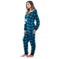 thumbnail image 2 of Just Love Buffalo Plaid Adult Onesie Sherpa Lined Hoody One Piece Pajamas (Turquoise Buffalo Plaid, XX-Large), 2 of 4