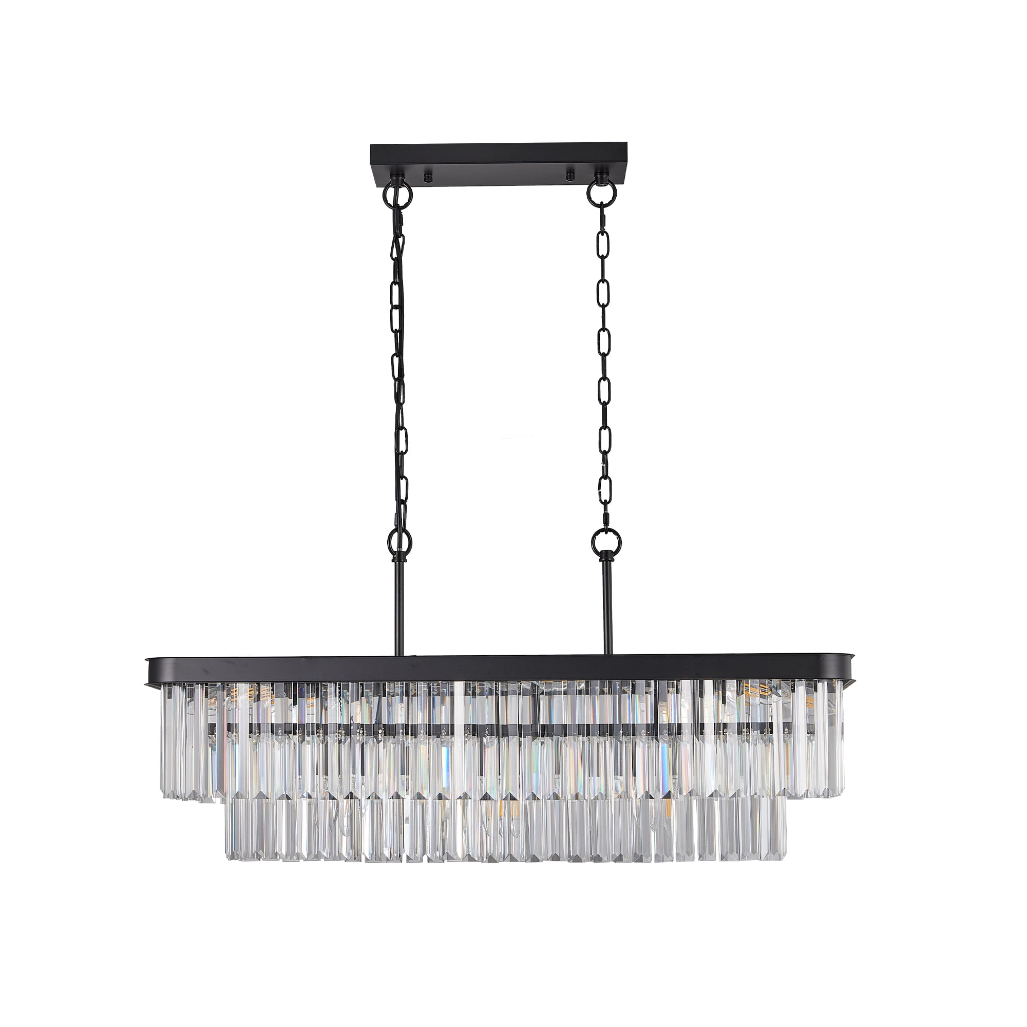 Crystal Chandelier, 11-Light 33.5in Black Modern Farmhouse Chandeliers Dining Room Lighting Fixture, Adjustable Rectangle Hanging Ceiling Light for Living Room,Pool Table Light, Kitchen Island