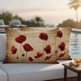 thumbnail image 5 of Red Flowers Pillow Covers 2 Pack Vintage Red Floral Brown Wood Grain Pillowcase Waterproof Outdoor Throw Pillow Cover for Patio Balcony Rectangular Cushion 20”x12”, 5 of 9
