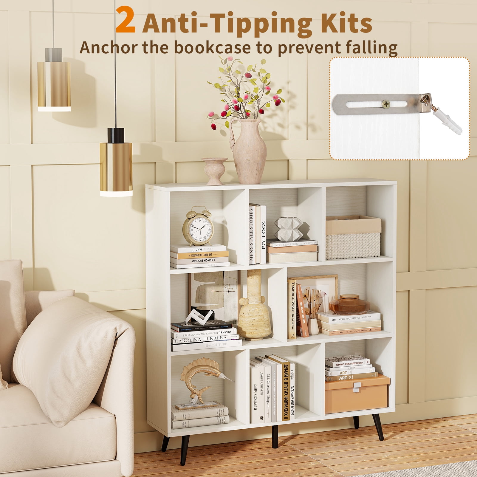 Gymax 8 Cube Bookcase 3-Tier Modern Storage Organizer w/ 5 Metal Legs Bookshelves