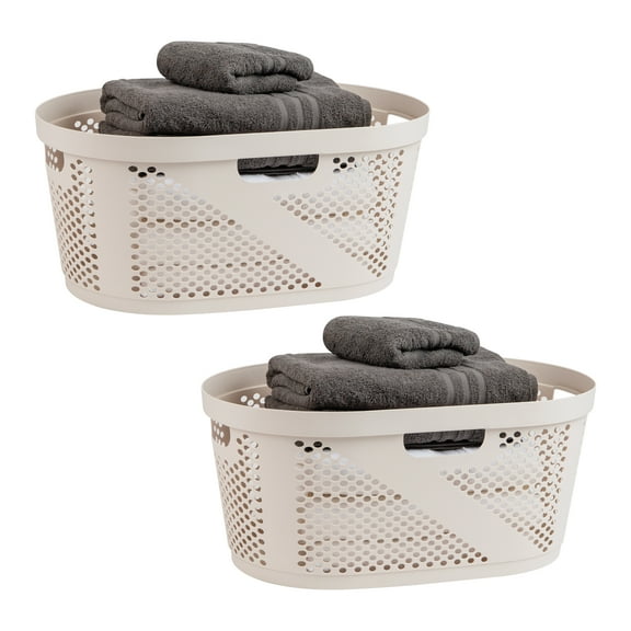 Mind Reader 40L Laundry Basket, Clothes Hamper, Lid, Ventilated, Plastic, 23"L x 14.5"W x 10.5"H, Set of 2, Ivory