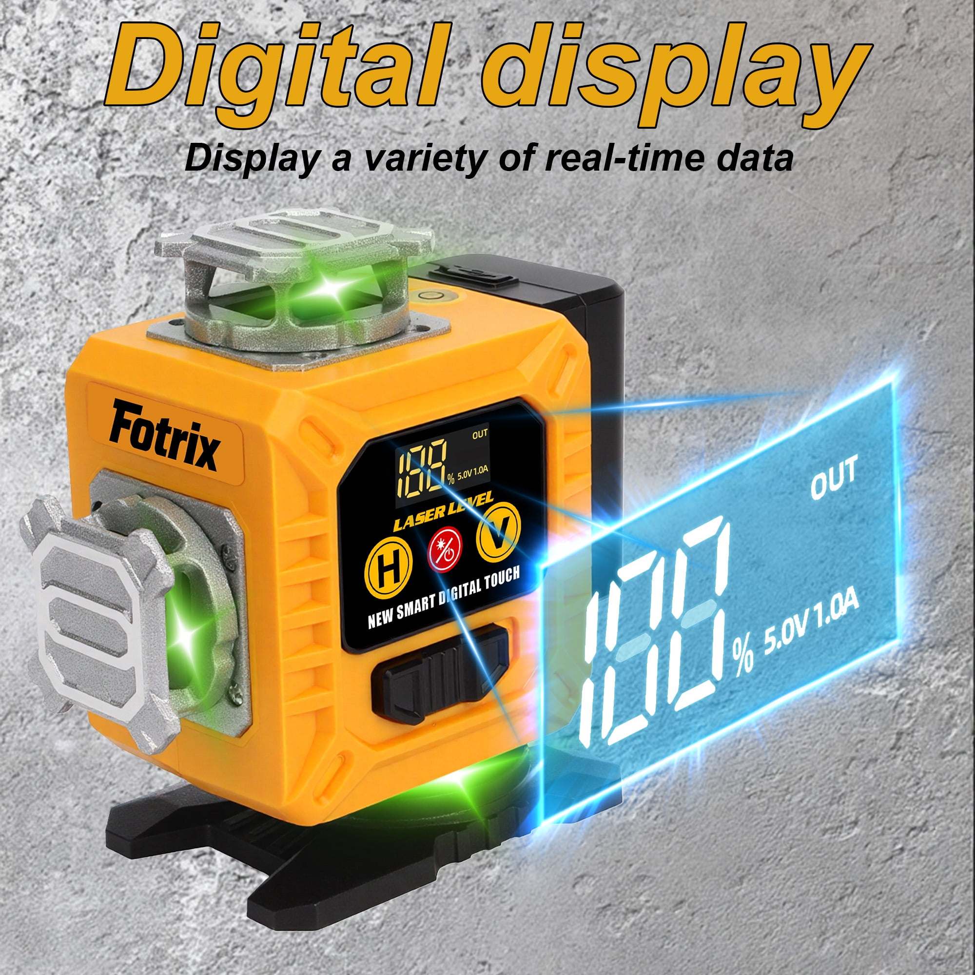 Fotirx Professional grade 16-wire 4D green laser level, 4 x 360° Green Laser Coverage, Bright Green Laser with High Accuracy, Self-Leveling & Pulse Mode, Dual 2000mAh Rechargeable Batteries