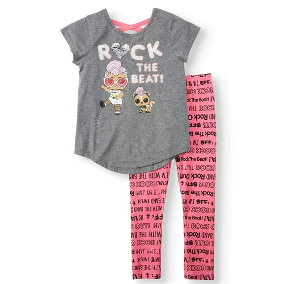 L.O.L. Surprise! Flip Sequin Cross Back T-Shirt and Legging, 2-Piece Outfit Set (Little Girls)