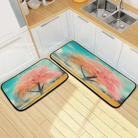 

Kitchen Floor Mat 2 Sets Carpet Floor Mat Kitchen Mat Bathroom Mat Living Room Mat Bedroom Mat Absorbent Delicate Fabric No Ball Spring Tree Scene