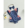 thumbnail image 3 of Bagilaanoe 0-18M Infant Baby Girl 4th of July Clothes Independence Day Outfits Stars Stripes Print Romper Sleeveless Playsuit with Headband Summer Clothing, 3 of 9
